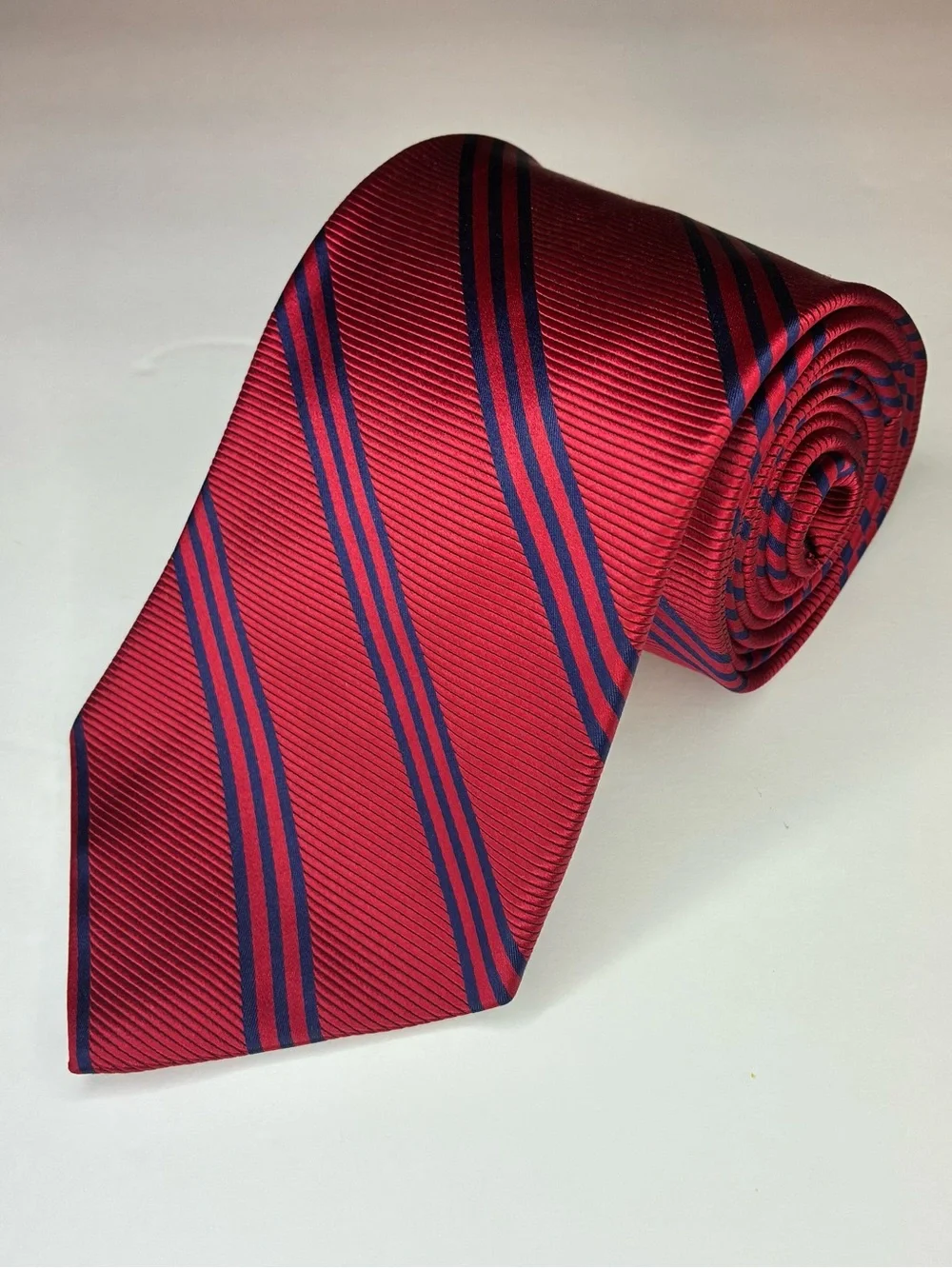 Brooks Brothers 346 Mens Silk Tie Red Navy Blue Repp Stripe Prep Career